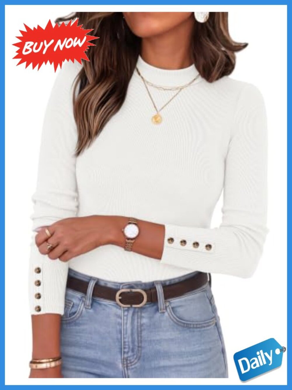 Mock Neck Long Sleeve Ribbed Knit Top Business Casual Blouse
